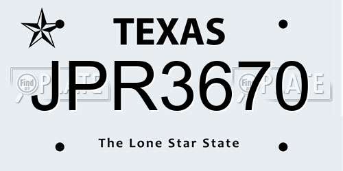 JPR3670 Texas License Plate