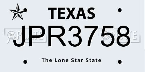 JPR3758 Texas License Plate