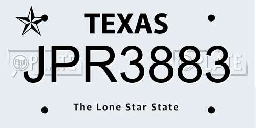 JPR3883 Texas License Plate