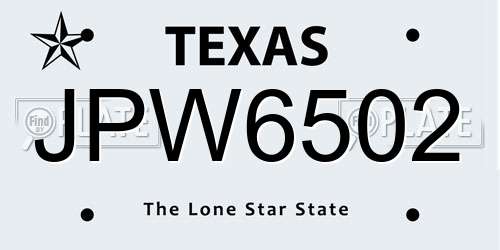 JPW6502 Texas License Plate