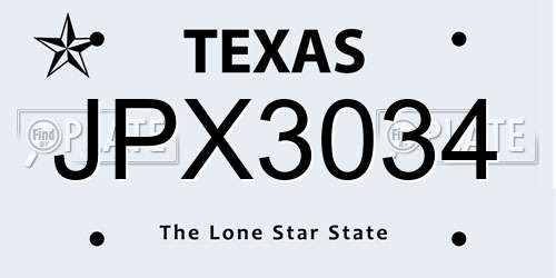 JPX3034 Texas License Plate