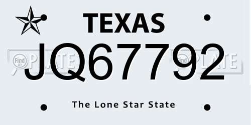 JQ67792 Texas License Plate