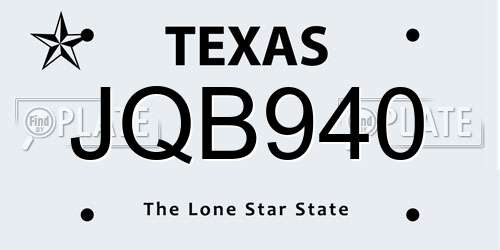 JQB940 Texas License Plate