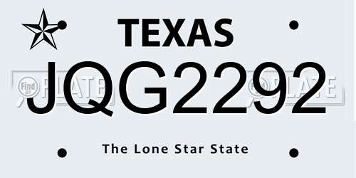 JQG2292 Texas License Plate