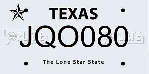 JQO080 Texas License Plate