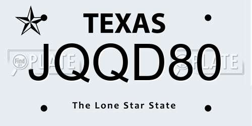 JQQD80 Texas License Plate