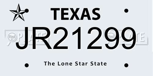 JR21299 Texas License Plate