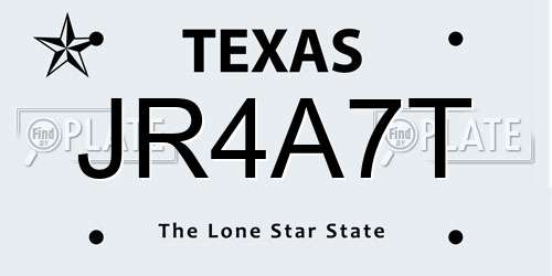 JR4A7T Texas License Plate