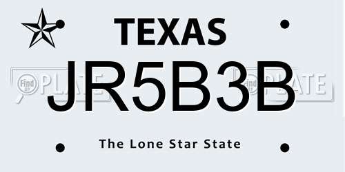 JR5B3B Texas License Plate