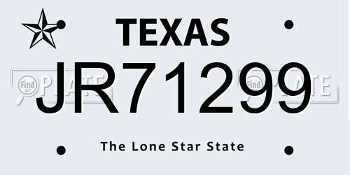 JR71299 Texas License Plate