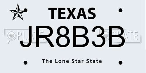 JR8B3B Texas License Plate