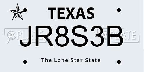 JR8S3B Texas License Plate