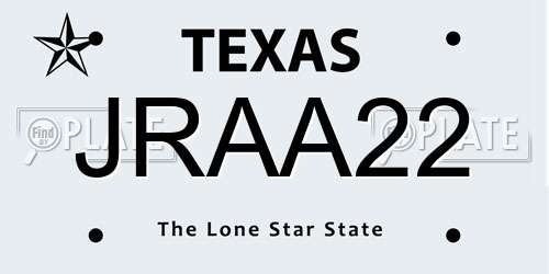 JRAA22 Texas License Plate