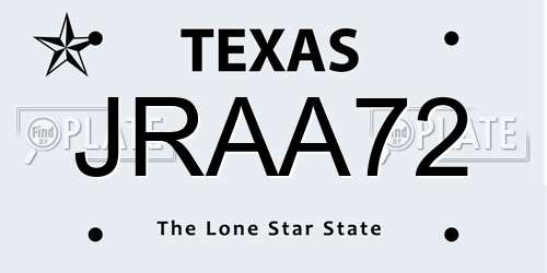 JRAA72 Texas License Plate