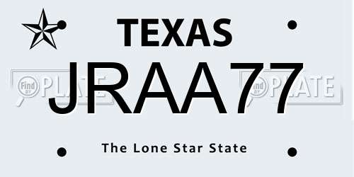 JRAA77 Texas License Plate