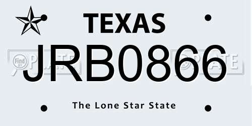 JRB0866 Texas License Plate