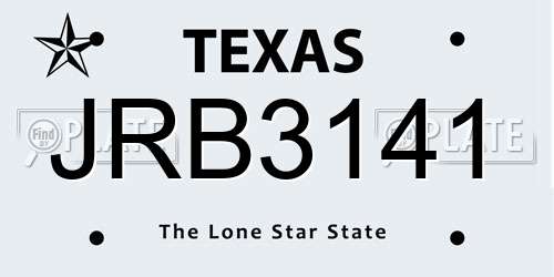 JRB3141 Texas License Plate