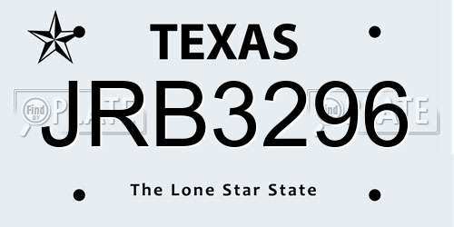 JRB3296 Texas License Plate