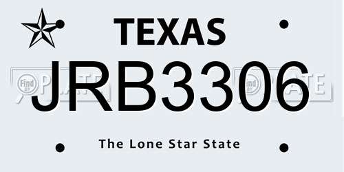 JRB3306 Texas License Plate