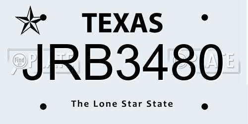 JRB3480 Texas License Plate