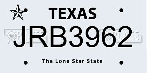 JRB3962 Texas License Plate