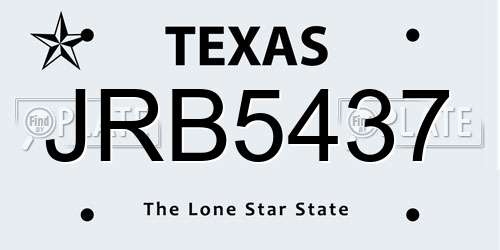 JRB5437 Texas License Plate