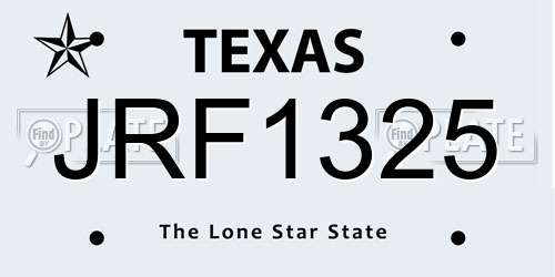 JRF1325 Texas License Plate