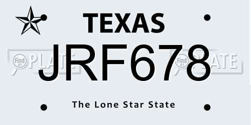 JRF678 Texas License Plate