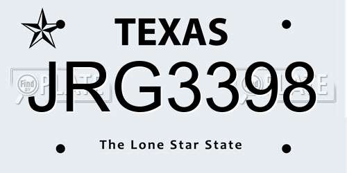 JRG3398 Texas License Plate
