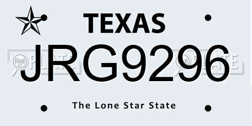 JRG9296 Texas License Plate