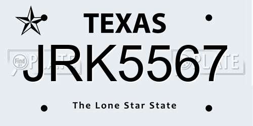 JRK5567 Texas License Plate