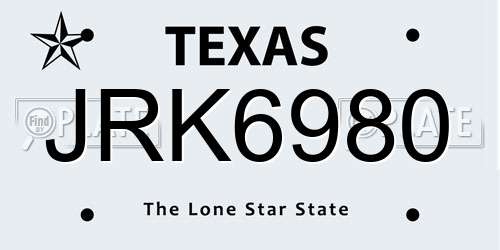 JRK6980 Texas License Plate