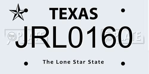 JRL0160 Texas License Plate