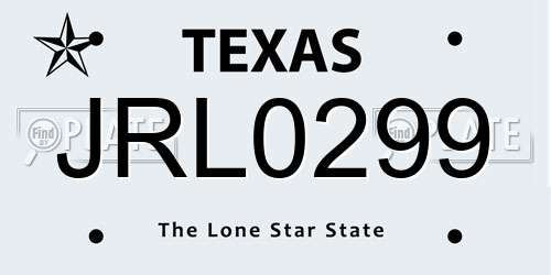 JRL0299 Texas License Plate