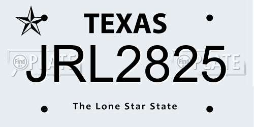 JRL2825 Texas License Plate