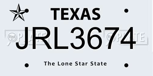 JRL3674 Texas License Plate