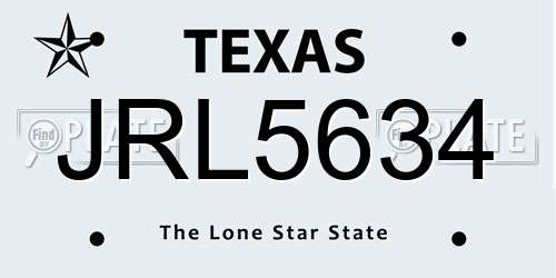 JRL5634 Texas License Plate