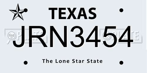 JRN3454 Texas License Plate