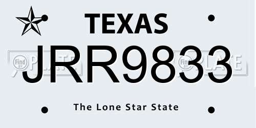 JRR9833 Texas License Plate
