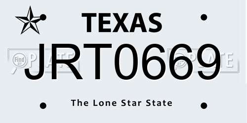 JRT0669 Texas License Plate