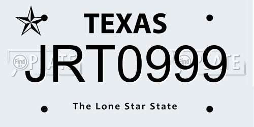 JRT0999 Texas License Plate