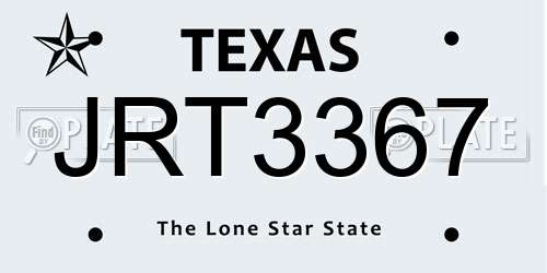JRT3367 Texas License Plate