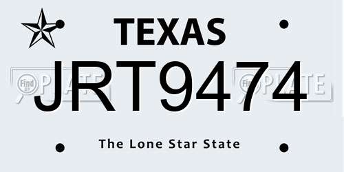 JRT9474 Texas License Plate