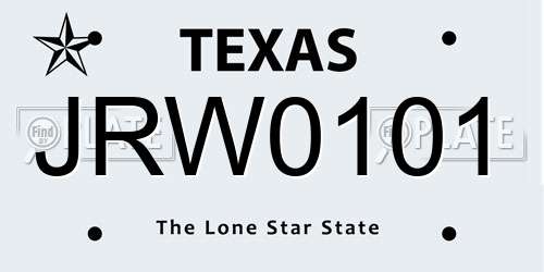 JRW0101 Texas License Plate