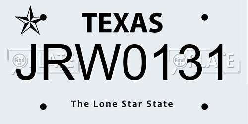 JRW0131 Texas License Plate