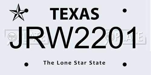 JRW2201 Texas License Plate