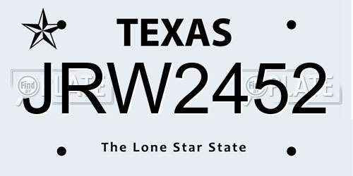 JRW2452 Texas License Plate
