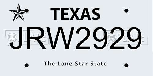 JRW2929 Texas License Plate