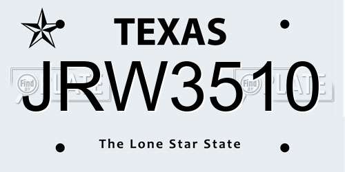 JRW3510 Texas License Plate