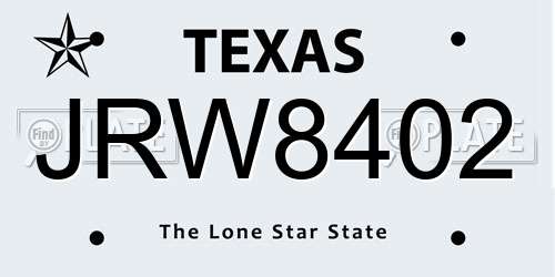 JRW8402 Texas License Plate